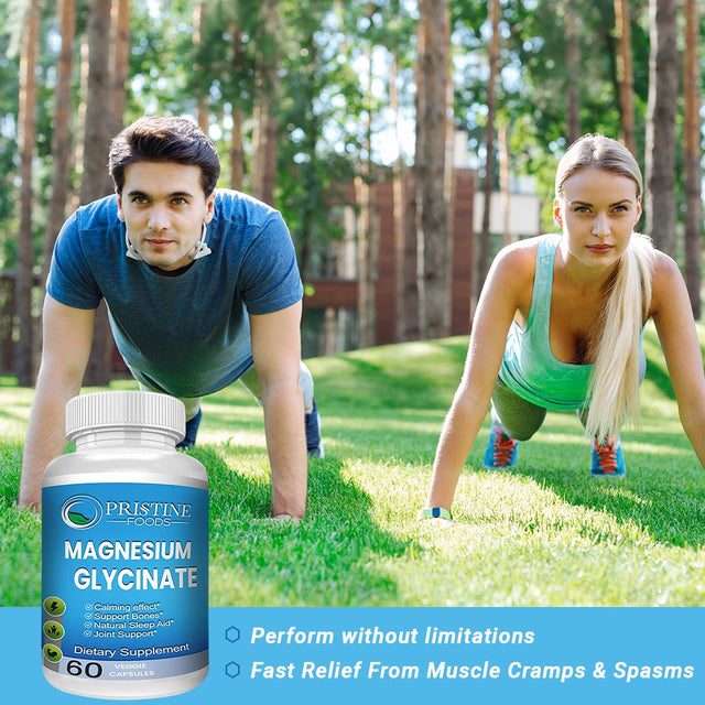 Pristine Foods Magnesium Glycinate 400Mg per Serving - High Absorption Muscle Relaxation, Bone & Joint Support, Chelate Supplement - 60 Ct.