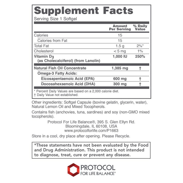 Protocol Ultra Omega 3-D - Fish Oil, Vitamin D3 - Lemon - 90 Softgels