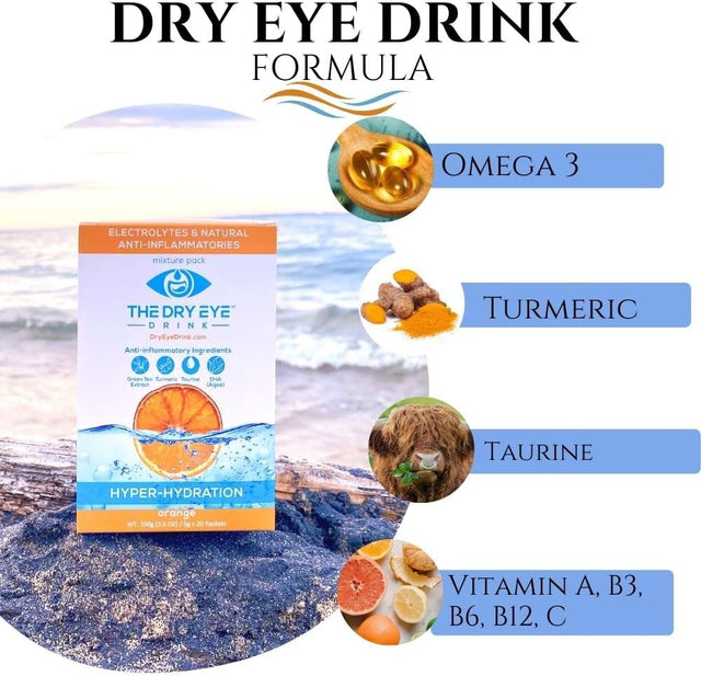 L Ultimate Hydration for Dry Eyes L Sugar-Free Electrolyte Powder Packets L Blended with Vitamins, Green Tea, Turmeric, Taurine, and DHA L 5G X 20 Packets (Orange)