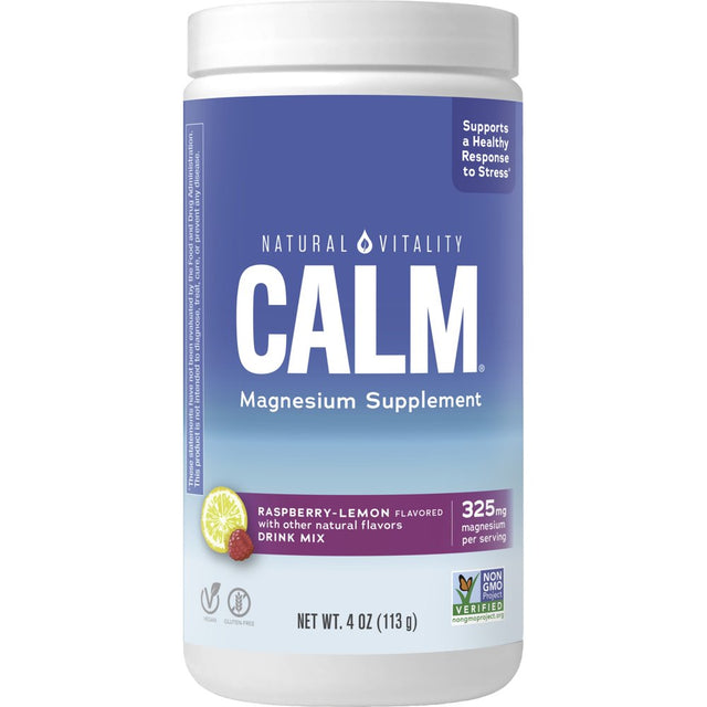 Natural Vitality Calm Magnesium Citrate Supplement Powder Drink Mix, Raspberry Lemon, 4 Oz