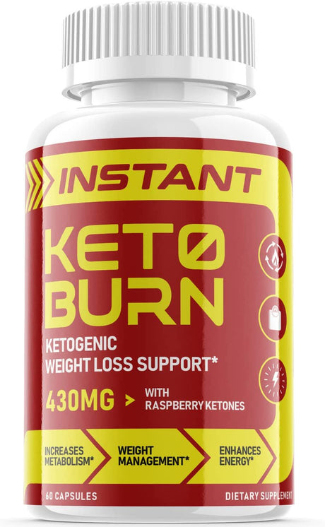 Instant Keto Burn - Ketogenic Weight Loss Support - Energy & Focus Boosting Dietary Supplements for Weight Management & Metabolism - Advanced Fat Burn Raspberry Ketones Pills- 60 Capsules (1 Pack)