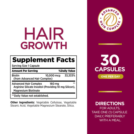 Nature’S Bounty® Optimal Solutions® Hair Growth Supplement for Women with Biotin, 30 Capsules