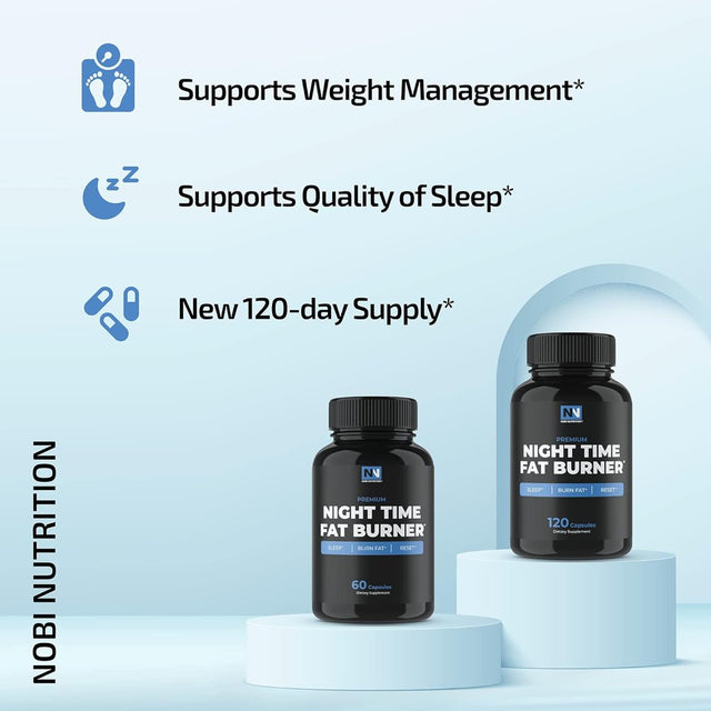 Nobi Nutrition Night Time Hunger Suppressant & Weight Loss Support Supplements for Women & Men | Burn Belly Fat Support Metabolism & Fall Asleep Fast | 120Ct