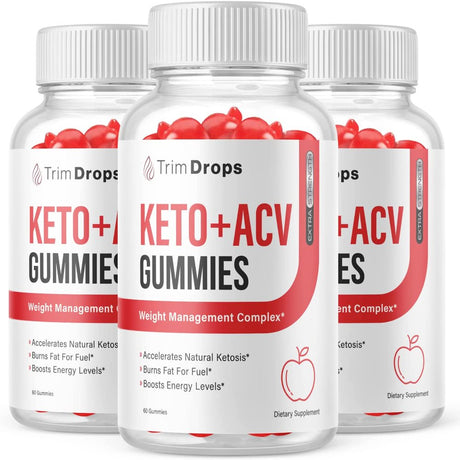 (3 Pack) Trim Drops Keto ACV Gummies - Supplement for Weight Loss - Energy & Focus Boosting Dietary Supplements for Weight Management & Metabolism - Fat Burn - 180 Gummies