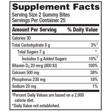 Caltrate Gummy Bites 500 Mg Calcium and Vitamin D Supplement, Black Cherry, Strawberry, Orange - 50 Ct