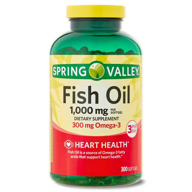 Spring Valley Omega-3 Fish Oil Heart Health Dietary Supplement Softgels, 1000 Mg, 300 Count