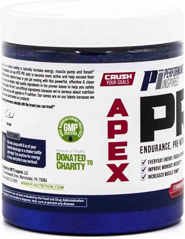 PERFORMANCE INSPIRED Nutrition - APEX Pre Workout Powder - Increase Energy & Endurance - Caffeine - Beta Alanine - All Natural - Vegan Formula - Strawberry Kiwi