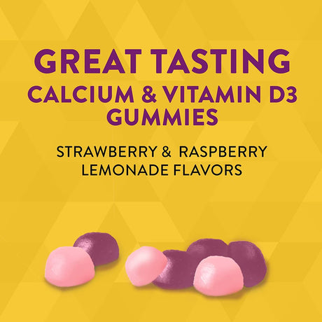 Nature'S Way Alive! Premium Calcium + D3 Gummies, Supports Healthy Bones & Muscles*, Strawberry and Raspberry Lemonade Flavored, 60 Gummies