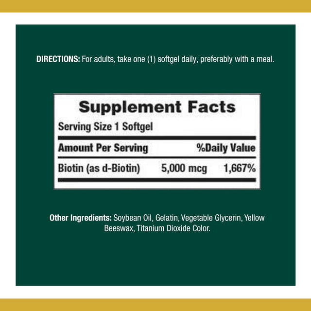 Nature'S Bounty Biotin Softgels, 5,000 Mcg, 150 Ct