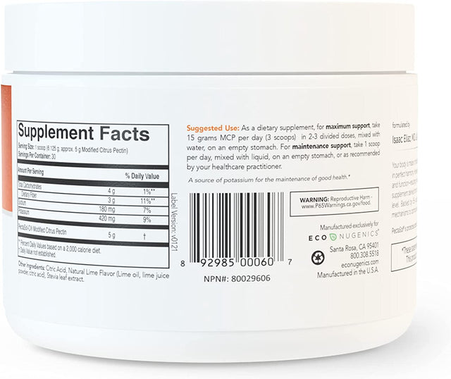 Econugenics Pectasol Modified Citrus Pectin Cellular Health and Immune System Supplement - Lime Infusion Powder - Maintain Healthy Galectin-3 Levels - Cardiovascular Support (183.75 Grams)