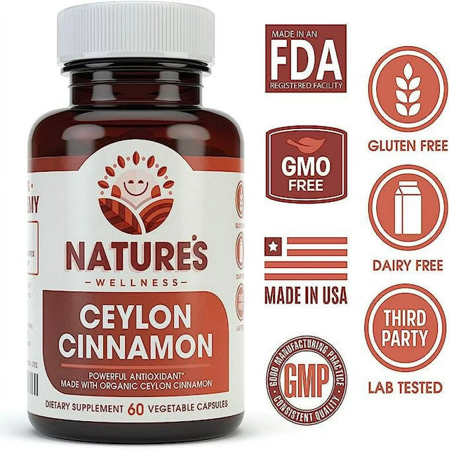 Organic Ceylon Cinnamon - 1200 Mg | Powerful Antioxidant Promotes Heart Health | Maintains Joint Health and Mobility | Non-Gmo | 60 Veg Capsules