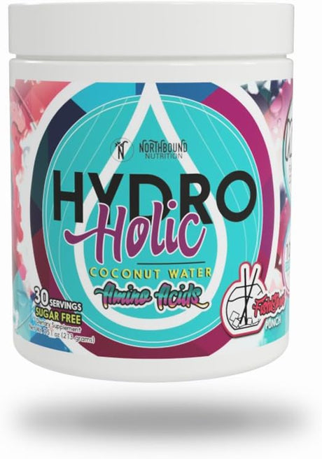 Hydroholic Amino Acids + Coconut Water - 30 Servings - Hydration and Bcaas Powder Drink Mix Supplement, Lemon Shakeup, Fishbowl Punch and Taffy Twist (Fishbowl Punch)