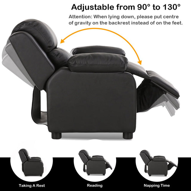 Deluxe Padded Kids Sofa Armchair Recliner Headrest Children W/ Storage Arm Black