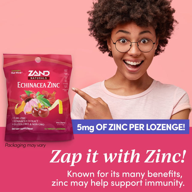 Zand Immunity Cherry Echinacea Zinc Herbalozenge Throat Drops | No Corn Syrup or Cane Sugar (3 Bags, 15 Lozenges)