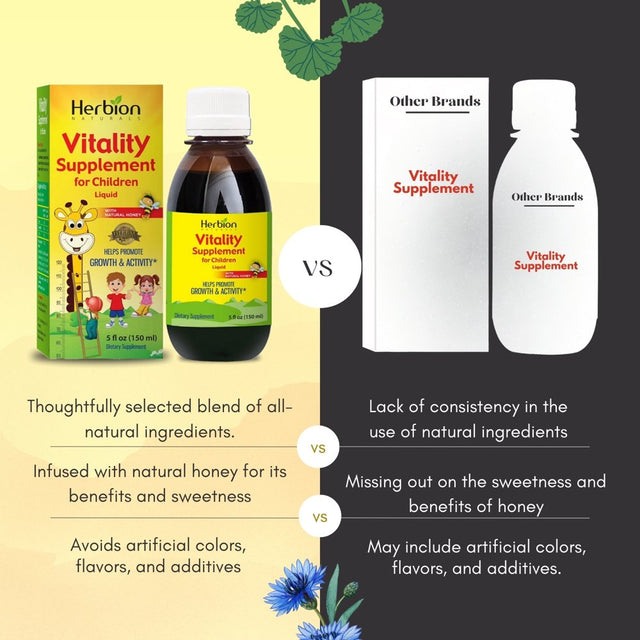 Herbion Naturals Vitality Supplement for Children - Promotes Growth & Appetite - Relieves Fatigue - Improves Mental & Physical Performance – Boosts Energy - 5 Fl Oz – 150 Ml – for Kids 1 Years & Above