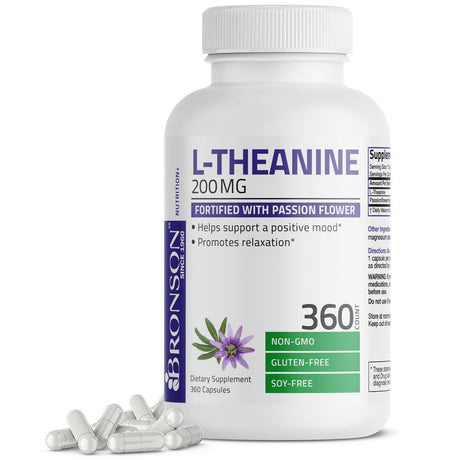 Bronson L-Theanine 200Mg (Double-Strength) with Passion Flower Herb - Reducing Stress - Non-Gmo Gluten Free, 360 Capsules