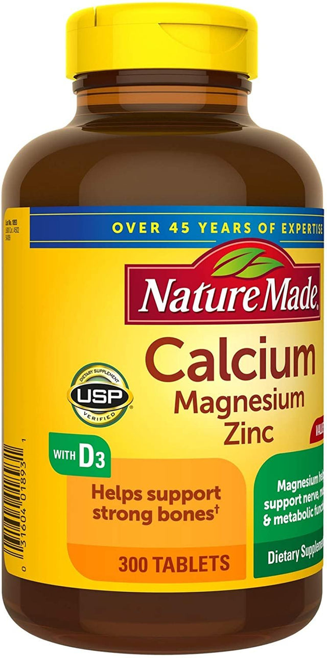 Nature Made Calcium, Magnesium Oxide, Zinc with Vitamin D3 for Bone Health Tablets 300 Ct