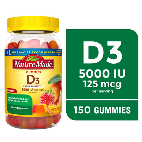 Nature Made Extra Strength Vitamin D3 5000 IU (125 Mcg) per Serving Gummies, Dietary Supplement, 150 Count