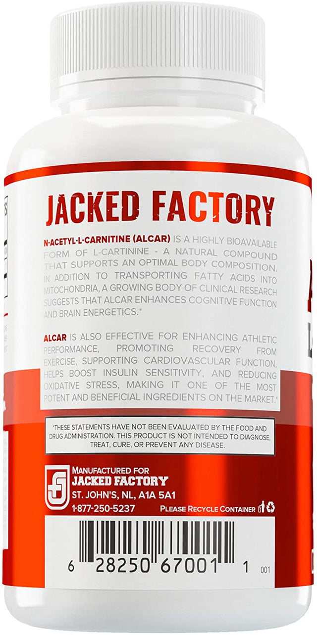 Jacked Factory Acetyl L Carnitine 750Mg Supplement - Extra Strength L-Carnitine (ALCAR) for Energy, Body Recomposition, Memory & More - 120 Count