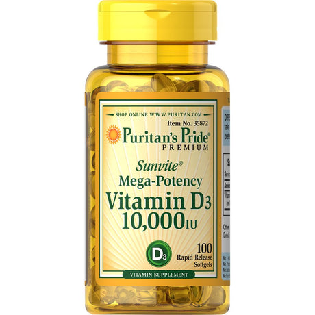 Puritan'S Pride Vitamin D3 Softgels, 10000IU, 100Ct