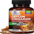 Pure Cinnamon Capsules, Certified Organic Ceylon Cinnamon Pills, Non-Gmo, Gluten-Free, Dairy-Free, Sri Lanka Cinnamon Powder Supplement, Best Vegan True Cinnamomum Vitamins, Sugar Free - 60 Capsules