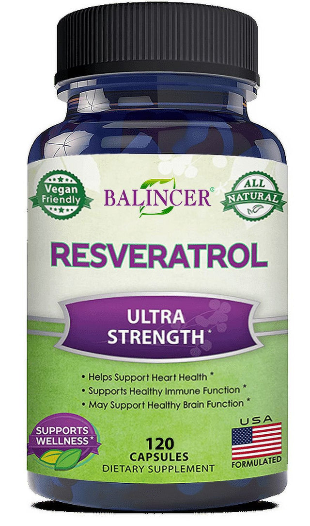 Balincer 100% Natural Resveratrol - 1000Mg per Serving Max Strength (60/120 Capsules) Antioxidant Supplement, Trans-Resveratrol Pills for Heart Health & Pure, Trans Resveratrol & Polyphenols