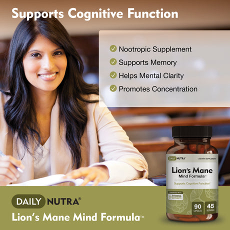 Lion’S Mane Mind Formula by Dailynutra - Nootropic Supplement for Cognitive Brain Health | Organic Mushroom Extract with Bacopa, Gingko, and Gota Kola (3-Pack)