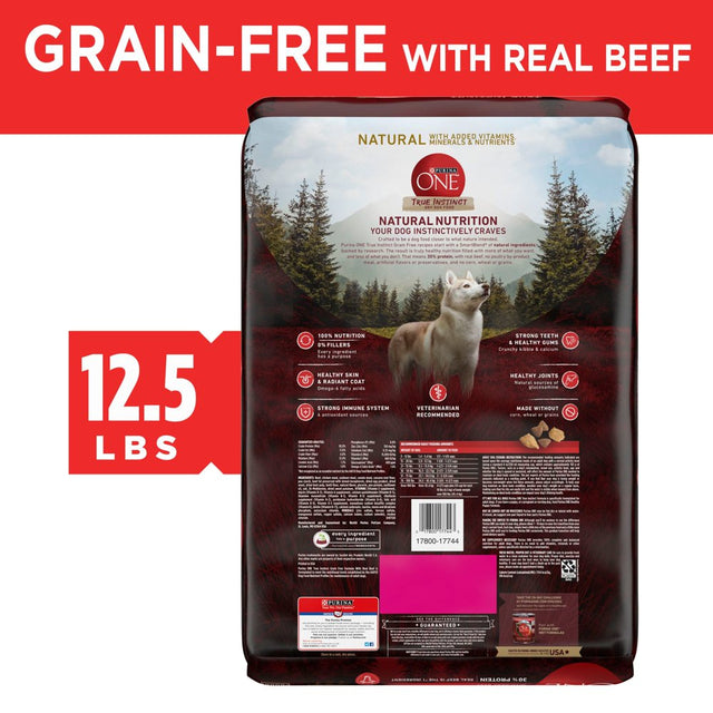 Purina ONE Grain Free Natural High Protein Dog Food Formula True Instinct with Real Beef with Added Vitamins, Minerals and Nutrients