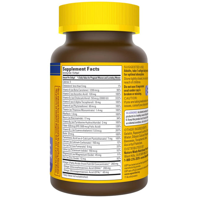 Nature Made Postnatal Multivitamin + DHA 200Mg, Postnatal Vitamins for Breastfeeding Moms, 60 Ct