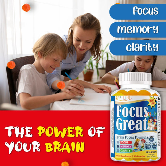 Focus Great Kids Brain Booster Focus Gummies Vitamin Supplement, Boost Focus Memory 60Ct by America'S Best Deals