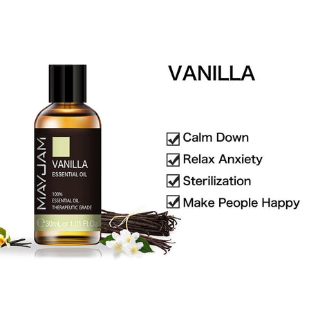 MAYJAM 30ML Vanilla Essential Oils for Aromatherapy & Diffuser, Hair & Skin Care, Massage, DIY Soap Candle Making, Fragrant and Long Lasting Vanilla Oil Perfume