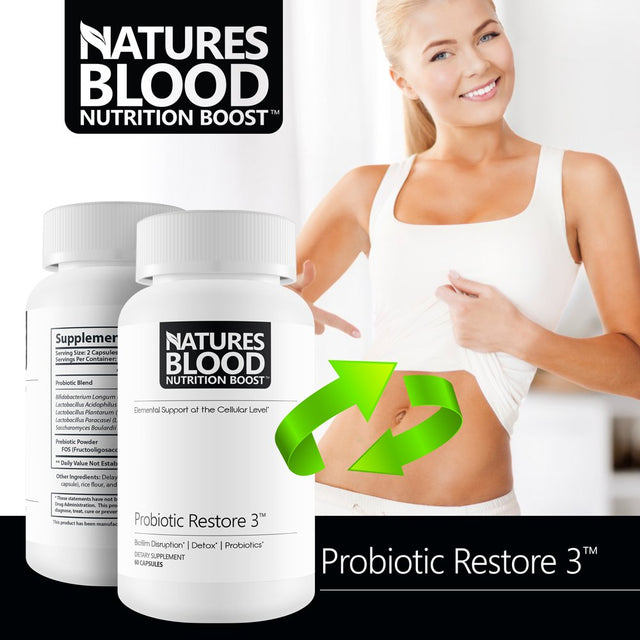 Probiotic Restore 3 - Elemental Support at the Cellular Level - 40 Billion CFU Probiotic Extra Strength Formula - Probiotic Restore 3 for Gut Health - Overall Health Starts in the Gut - Probiotics