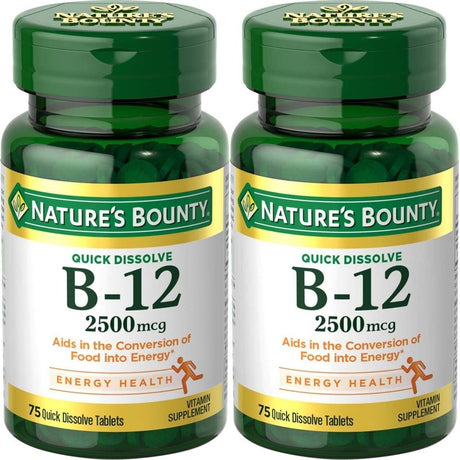 Nature'S Bounty Vitamin Quick Dissolve B-12 2500 Mcg Tablets, 75 Ea (Pack of 2)