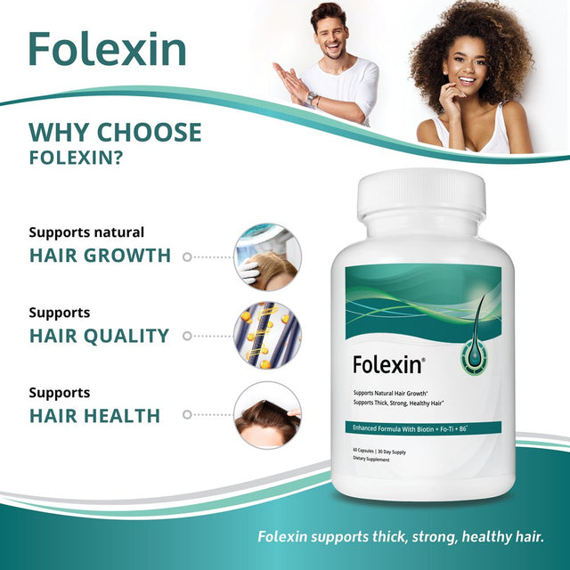 Folexin Natural Hair Growth Support Supplement with Biotin - 60 Capsules