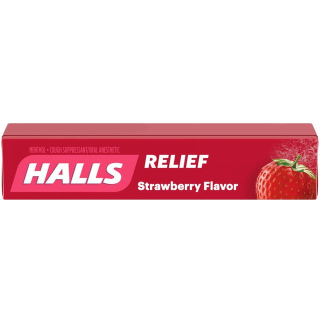 HALLS Relief Strawberry Menthol Flavor, 20 Packs of 9 Drops (180 Total Drops)