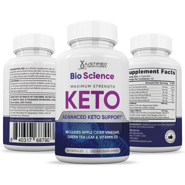 (3 Pack) Bio Science Keto ACV Pills 1275Mg Dietary Supplement 180 Capsules