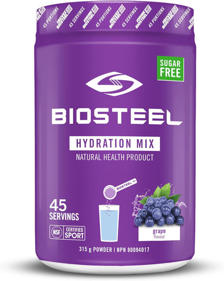 Biosteel Hydration Mix - Sugar Free, Essential Electrolyte Sports Drink Powder - Grape - 45 Servings