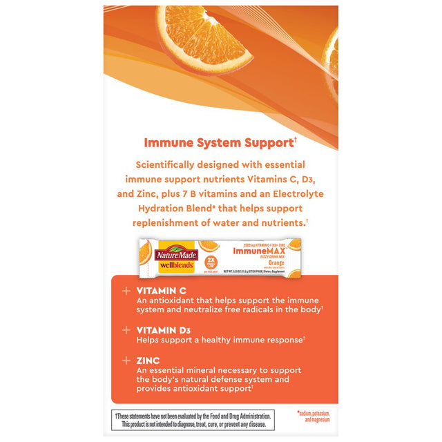 Nature Made Wellblends Immunemax Fizzy Drink Mix, Immune Support Supplement, 30 Count