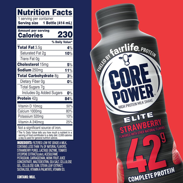 Core Power Fairlife Elite 42G High Protein Milk Shake, Ready to Drink for Workout Recovery , Strawberry, 14 Fl Oz (Pack of 1)