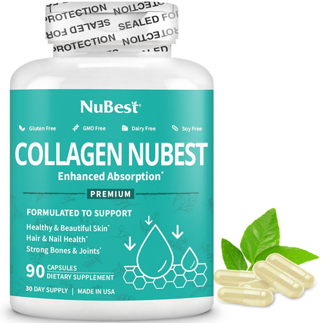 Collagen Nubest, Skin Beauty Supplement, Nourish Skin, Hair and Nails with Hydrolysate Collagen, 90 Capsules