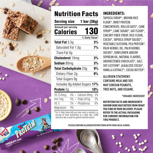 CLIF Kid Zbar Protein - Chocolate Chip - Crispy Whole Grain Snack Bars - Made with Organic Oats - Non-Gmo - 5G Protein - 1.27 Oz. (15 Pack)