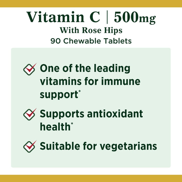 Nature'S Bounty Vitamin C Chewable Tablets with Rose Hips, 500 Mg, 90 Ct