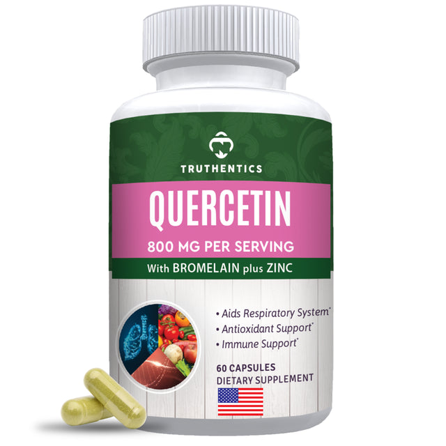 Truthentics Quercetin with Bromelain Zinc Supplement - Quercetin 800Mg - Antioxidant, Immune System Booster, Allergy Relief - 60 Veggie Capsules