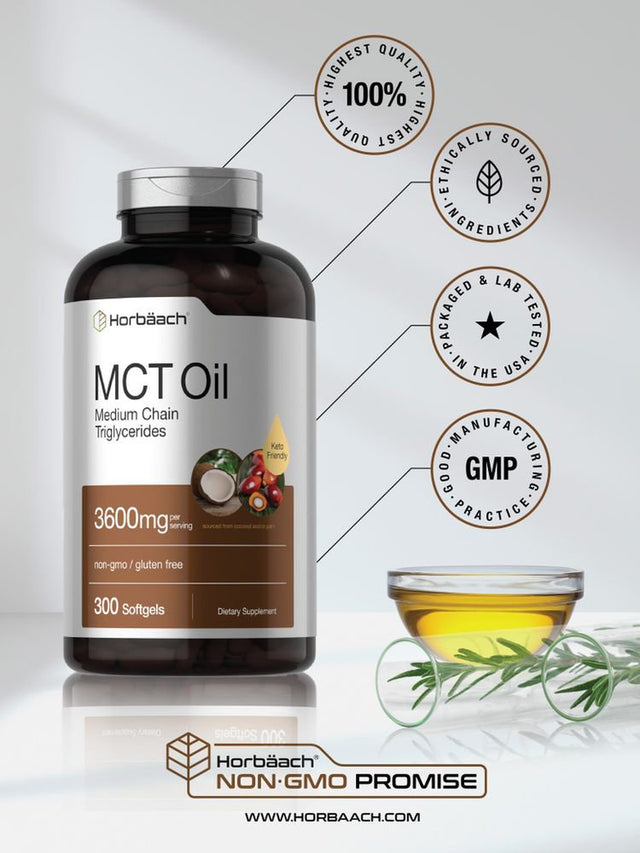 Keto MCT Oil | 3600 Mg | 300 Softgels | Coconut Oil Pills | by Horbaach