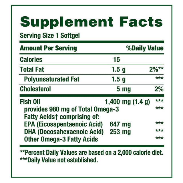 Nature'S Bounty Fish Oil Omega-3 Softgels, 1400 Mg, 130 Ct