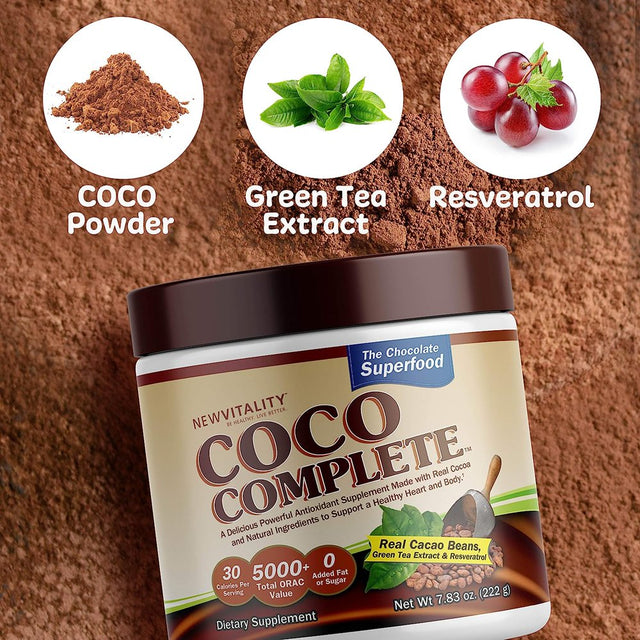 Coco Complete by New Vitality Immune System and Metabolism Boosting Superfood Powder Supplement, Energy Support, Sugar Free, Real Cocoa Powder & Green Tea Extract, Chocolate Flavor, 30 Servings