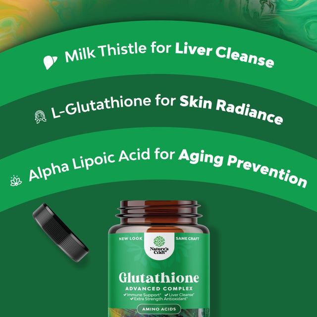 Glutathione Amino Acid Nutritional Supplement - Pure Glutathione Supplements for Liver Support - L Glutathione Pills with Glutamic Acid and Milk Thistle Seed Extract for Skin Care and Immune Support