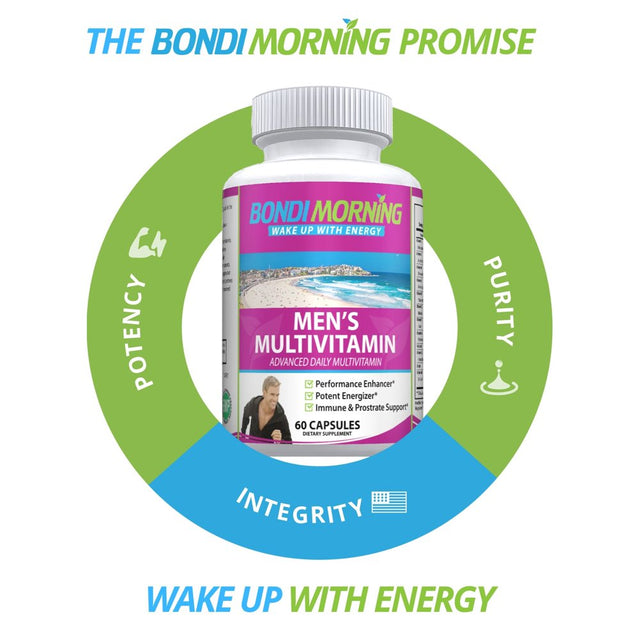 Bondi Morning Men'S Multivitamin - Performance Enhancer & Energizer Nongmo Advanced Daily Dietary Supplement - Vitamins, Minerals, Antioxidants & Herbs - 60 Capsules