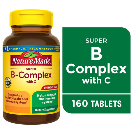 Nature Made Super B Complex with Vitamin C and Folic Acid Tablets, Dietary Supplement, 160 Count