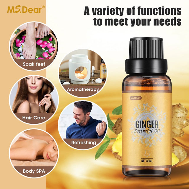 Ginger Essential Oil for Lymphatic Drainage Massage, Weight Loss and Swelling Pain, Pure Natural Belly Drainage Ginger Oil anti Cellulite Massage Ginger Oil, 30Ml